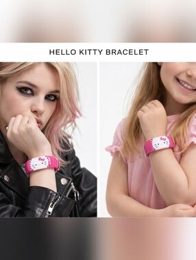 💖 Nwt Hello Kitty Rhinestone Embellished Pink Wide Bangle Bracelet Sanrio